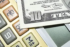 US Dollar Note Prints: Calculator and ten dollar