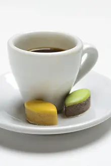 French Almond Confectionery Prints: Calisson d'Aix and cup of coffee