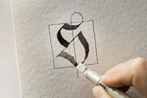 Upper Bavaria Handicrafts Prints: Calligraphy studio, hand writes with automatic pen