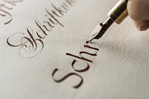Traditional German Craftsmanship Prints: Calligraphy studio, hand writes text with ink