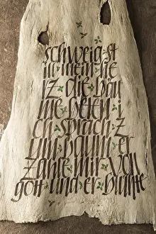 German Handicrafts Prints: Calligraphy studio, typeface on tree bark