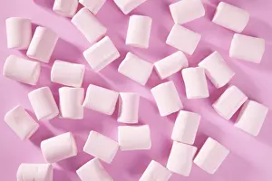 Deserted Confectionery Scene Prints: Candy pink marshmallow sweets pattern texture background