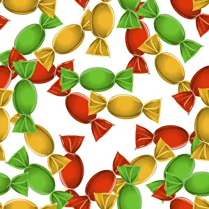 White Background Dessert Prints: Candy seamless pattern over white