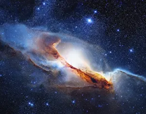 Starry Sky Astronomy Prints: Captivating view of a galaxy and nebula in deep space
