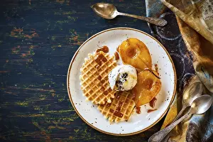 Baked Goods Pastry Prints: Caramelized pears with waffles