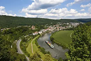 Shipping Traffic Europe Prints: Cargo ship with containers on the Neckar