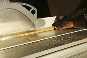 Woodworking Equipment Prints: Carpenter at work in his carpentry workshop
