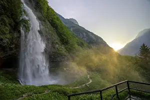 Deserted River In Europe Prints: Cascata Goriuda at sunset, Chiusaforte