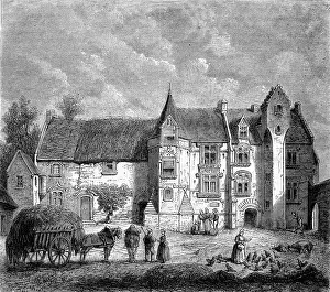 Vintage Castle Illustration Prints: Castle Argouges-sur-Aure Vaux, near Bayeux