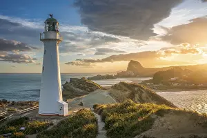 Evening Ocean Views Prints: The Castlepoint lighthouse on a rock