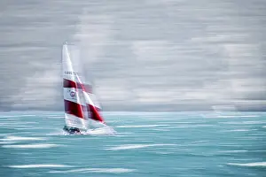 Southern Europe Lake Scene Prints: Catamaran as a pull-along, artistically worked