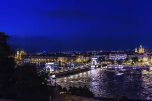 Chain Bridge Hungary Prints: River view of Budapest at evening
