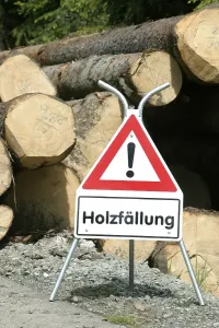 Warning Sign Germany Prints: Warning sign, logging in progress
