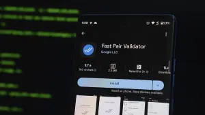 Mobile Phone Technology Prints: Fast Pair Validator app interface shown on smartphone in dark interface