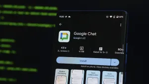 Digital Communication Platform Prints: Google Chat app screen with coding backdrop