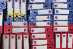 Central Europe Politics Prints: Liechtenstein Flag Colors Folder Stack