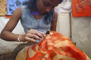 Southeast Asia Handicrafts Prints: Batik, a method (originally used in java) of producing colored designs on textiles by dyeing them