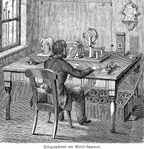 Historical Illustration Germany Prints: Telgraphing on the Morse code machine