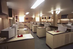 Scientific Research Lab Prints: Interior of office with computers in computer class