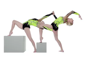 Acrobatic Couple Prints: Two high skill acrobats exercise program on cube isolated