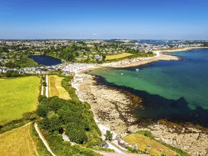 Drone Photography Cornwall Prints: Cliffs over Swanpool Beach and Stack Point from a drone