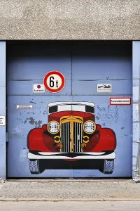 Classic Car Photography Europe Prints: Garage exit with graffiti, Munich