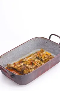 Grilled Pork Meat Dish Prints: Roasting pan