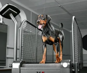 Dog Racing Prints: German Pinscher Running on Animal Treadmill Print