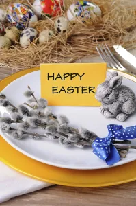 Deserted Dinner Table Prints: Fragment table setting willow branches Easter theme