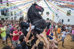 Prints of Traditional dance with horses, Jaleo, originating in the 14th century, Sant Bartomeu festivities, Ferreries, Menorca, Balearic Islands, Spain Dance Prints: Traditional Jaleo Dance with Horses Print, Menorca, Spain