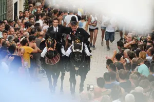 Prints of Traditional dance with horses, Jaleo, originating in the 14th century, Sant Bartomeu festivities, Ferreries, Menorca, Balearic Islands, Spain Dance Prints: Traditional Dance with Horses Print, Ferreries, Menorca, Spain