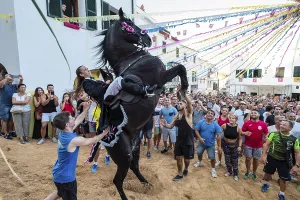 Prints of Traditional dance with horses, Jaleo, originating in the 14th century, Sant Bartomeu festivities, Ferreries, Menorca, Balearic Islands, Spain Dance Prints: Traditional Jaleo Dance with Horses Print, Menorca, Spain