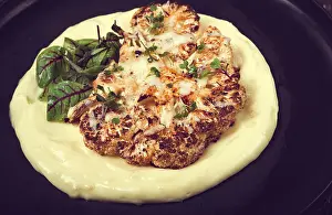 Vegetable Health Benefits Prints: Cauliflower steak, with mashed potatoes