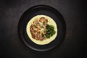 Cauliflower Steak Prints: Cauliflower steak, with mashed potatoes