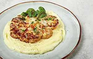 Roasted Cauliflower Steak Prints: Cauliflower steak, with mashed potatoes
