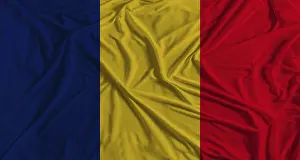 Prints of Chad flag with fabric texture background. National flag of Chad with cloth texture Chad Prints: Chad Flag Print with Fabric Texture Background