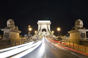 Historic Old Town Hungary Prints: The Chain Bridge in Budapest in the evening