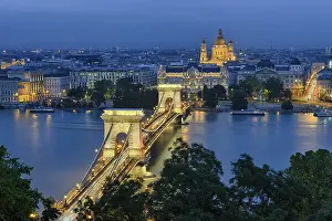 Suspension Bridge Architecture Prints: Chain bridge with Gresham Palace and St
