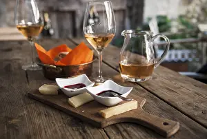 Italian Cheese Platter Prints: Cheese platter with dips, bread basket