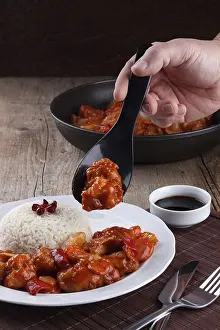 Grocery Store Displays Prints: Chef adding food to a dish
