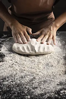 Food Photography Kitchen Scene Prints: Chef kneading dough table