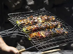 Grilled Vegetable Meal Prints: Chef roasting vegetables grill