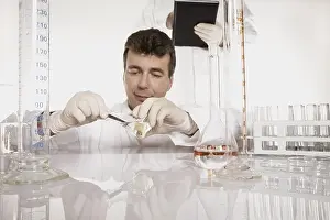 Scientist In Lab Prints: Chemist conducting an experiment in a lab