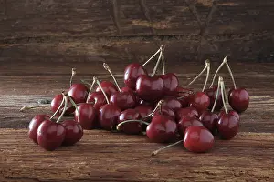 Stone Fruit Photography Prints: Cherries on rustic wood