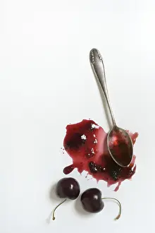 Fruit Dessert Prints: Cherry jam with spoon, cherries