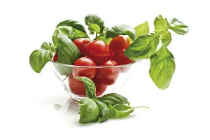 Cherry Tomatoes Nutrition Prints: Cherry tomatoes with basil