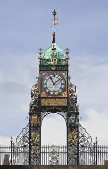 Prints of Chester, GBR, 23. Aug. 2005 - Queen Victoria clock tower from 1897 on the Eastgate in Chester Chester Prints: Chester, GBR - Queen Victoria Clock Tower Print