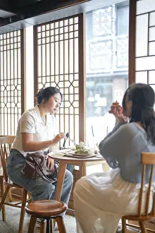 Seoul Cityscape Photography Prints: In a chic cafe by a window table