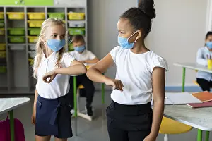 Face Mask Protection Prints: Children elbow bumping class