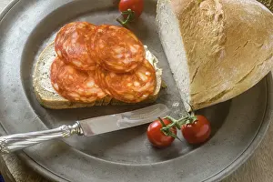 Meat Products Image Prints: Chorizo on a slice of bread
